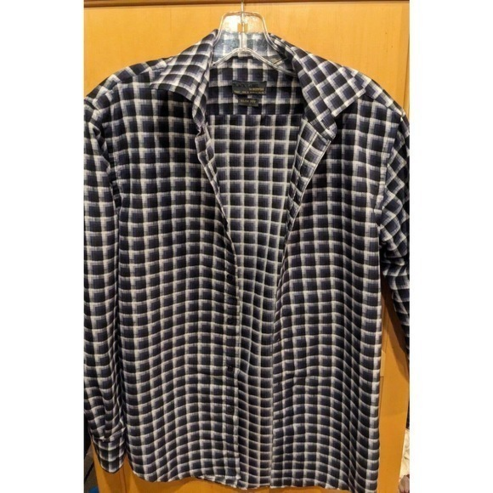 Black Label by Ruffini Men's Slim Fit plaid grey purple Shirt 14.5 32/33 Italy‎